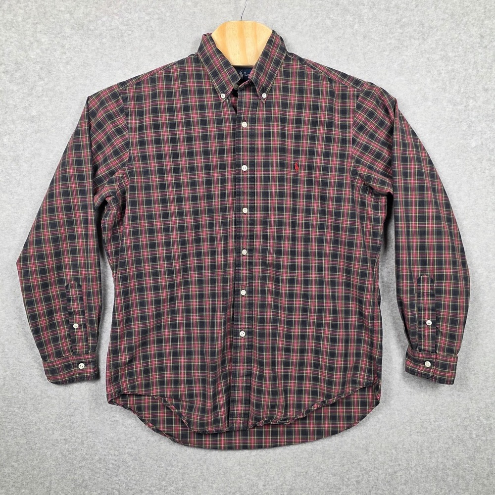 Ralph Lauren Shirt Mens Large Green Red Plaid Button Down Classic Fit‎ Pony Logo